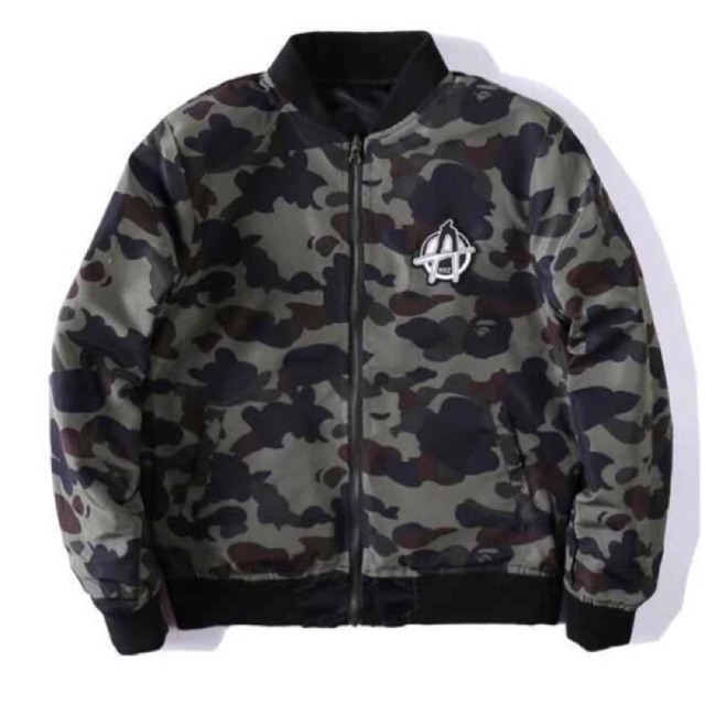 Jaket Bomber Bape Black Green Camo Series High Quality Mirror