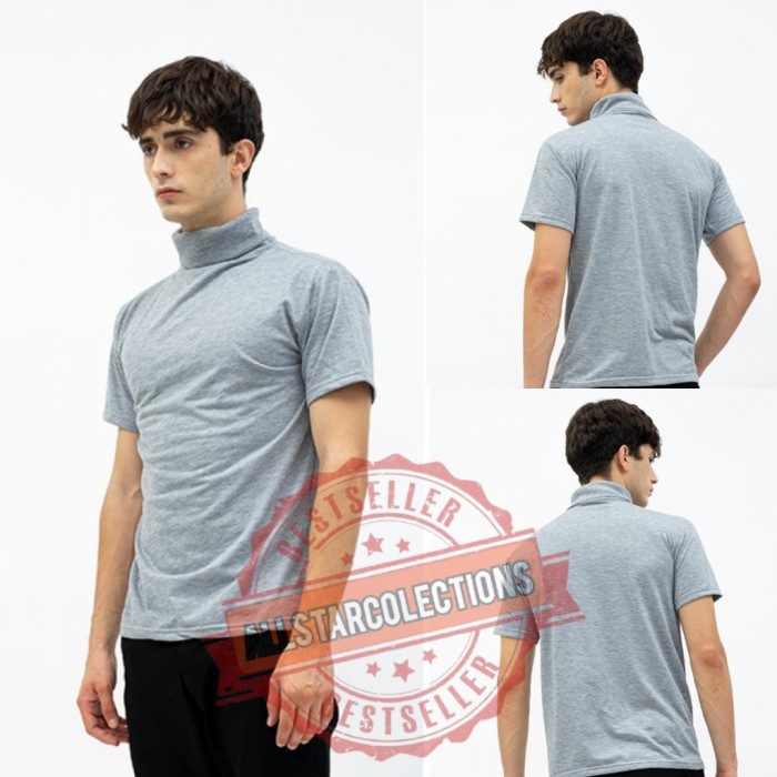 KAOS TURTLENECK LENGAN PENDEK PRIA BAJU KERAH TINGGI HOODIE KOREA BAHAN BERKELAS