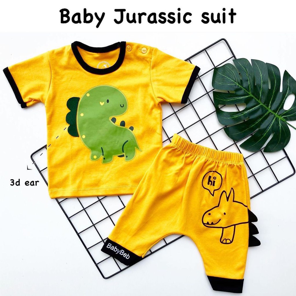 BERSERTIFIKASI SNI BABYBEB JURASSIC SUIT by babybeb Baju Celana Setelan Pakaian Anak Bayi Laki Cowok Fashion Lucu Terlaris Murah