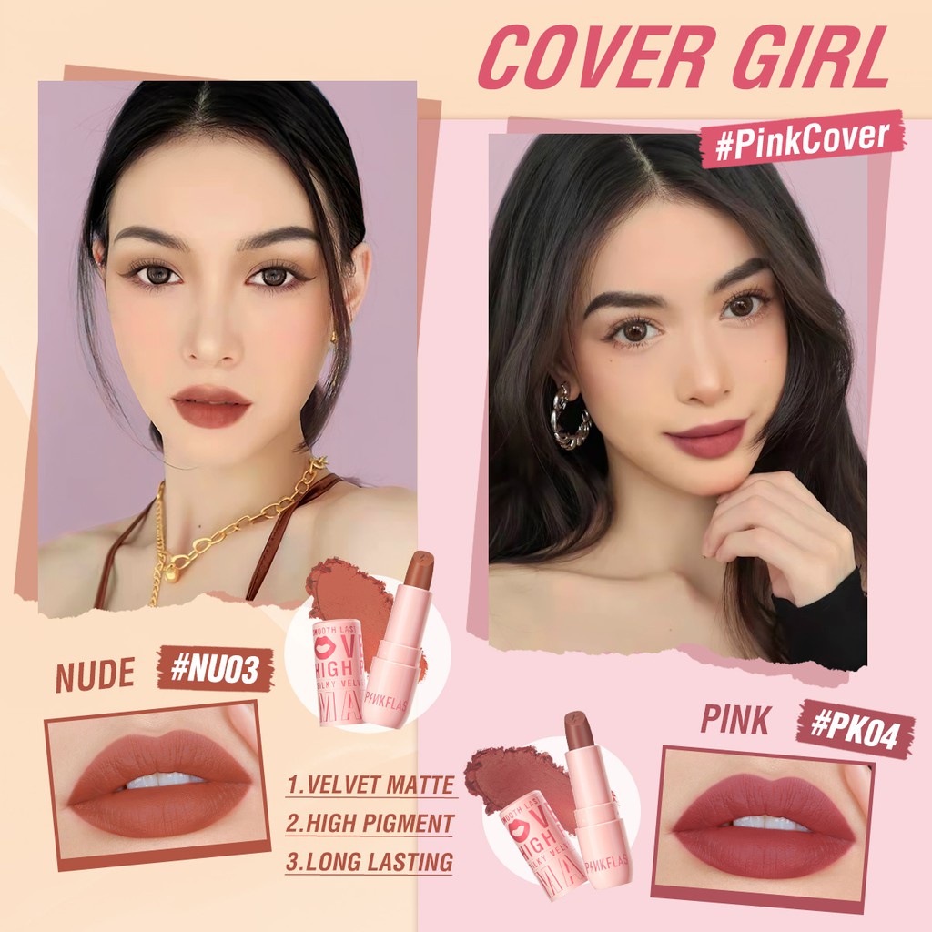 PINKFLASH PinkCover Cover Girl Velvet Matte/Tahan Lama Cream Lipstick High Pigment Lasting Silky Soft Smooth Creamy Not Dry PF018