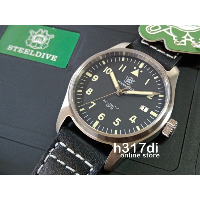 Jam Tangan Steeldive Pilot Black Seiko NH35 Automatic 200m Lume C3