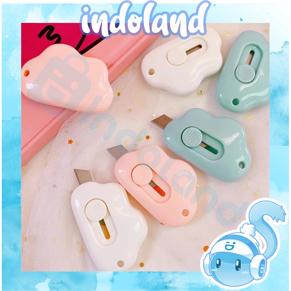 

☀ INDOLAND ☀ Cutter Mini Portable Bentuk Oval Mini Cutter Polos Travel Kit Pemotong Kertas Paper Cutter Lucu Bentuk Awan Warna Pastel S006