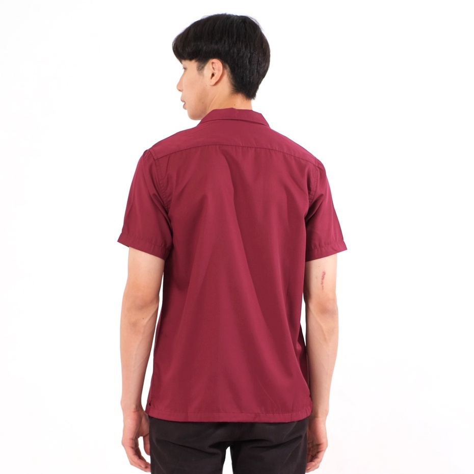 SANVANINA Kemeja Casual Lengan Pendek Polos Marun | Bowling Shirt Maroon  E-1445K