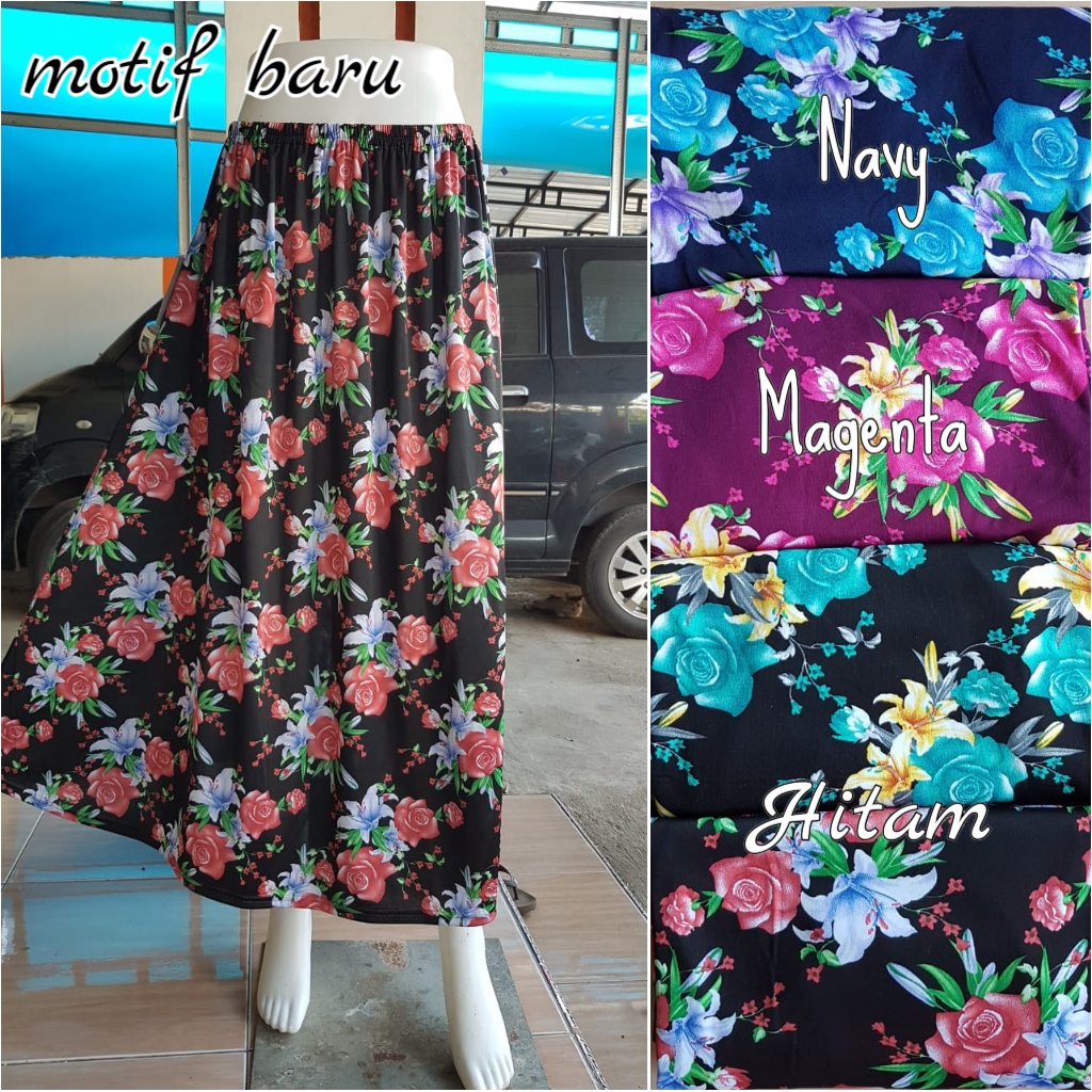(1KG = 6pcs) ROK MUSLIM HYGET BUNGA MAYUNG - ROK MOTIF SIMPLE PANJANG MURAH maxi skirt jumbo wanita-Warna dasar ABU TUA