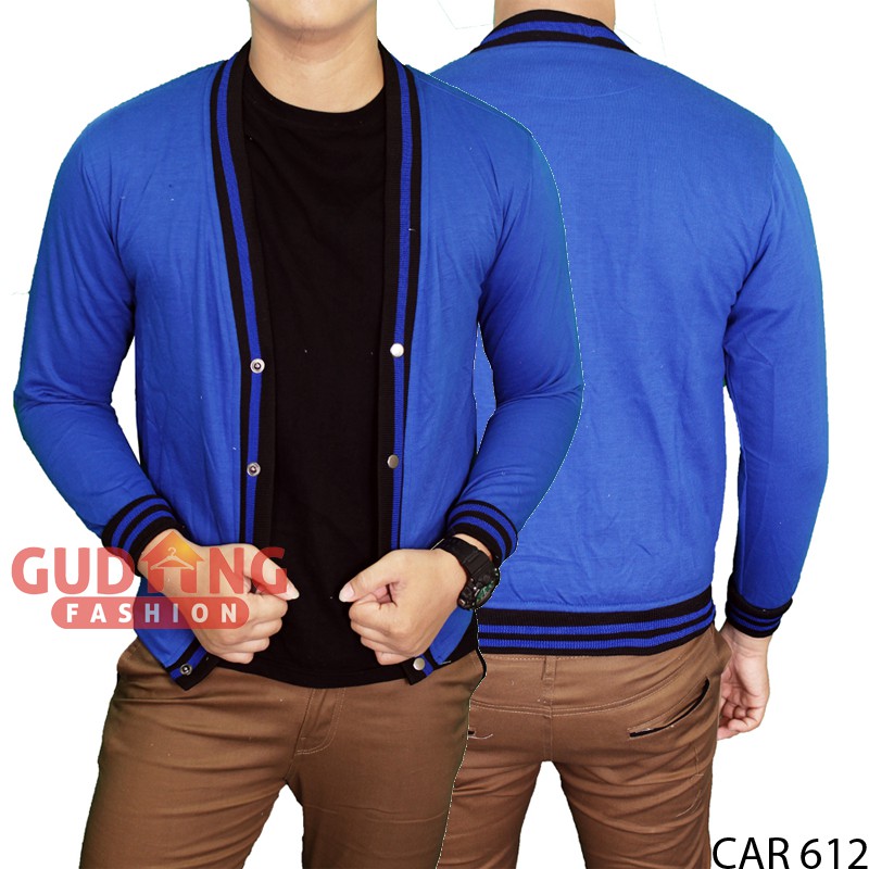 Cardigan Fleece Biru Tua Basic Polos Panjang Pria CAR 612