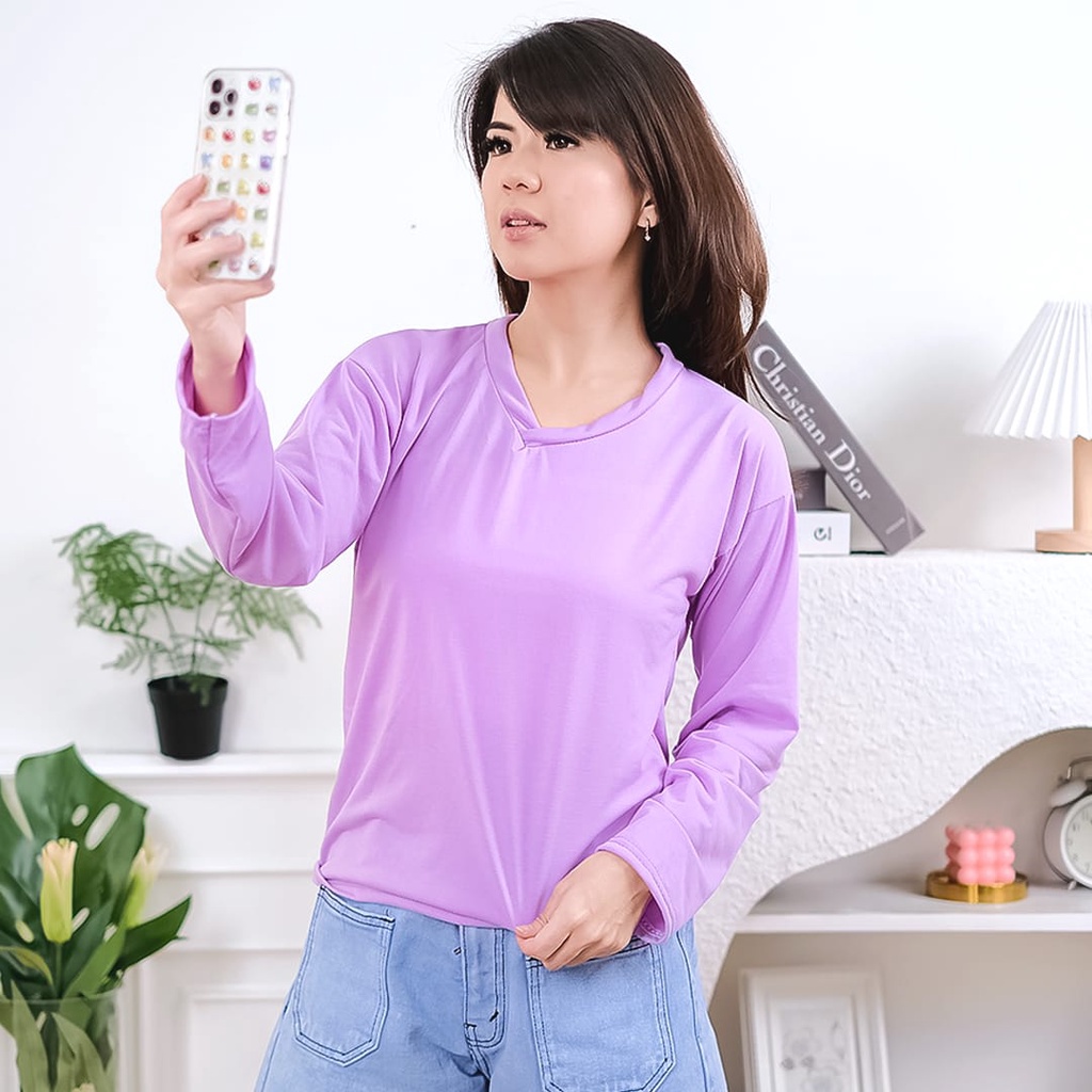 BEFAST - ZEC OOTD Wanita Kaos ACYE / Nabila Vlong SOFT SPANDEK / Kaos Lengan Panjang / Kaos Banyak Warna / Tshirt Leher V / Terlaris / Termurah / Kaos Casual Wanita