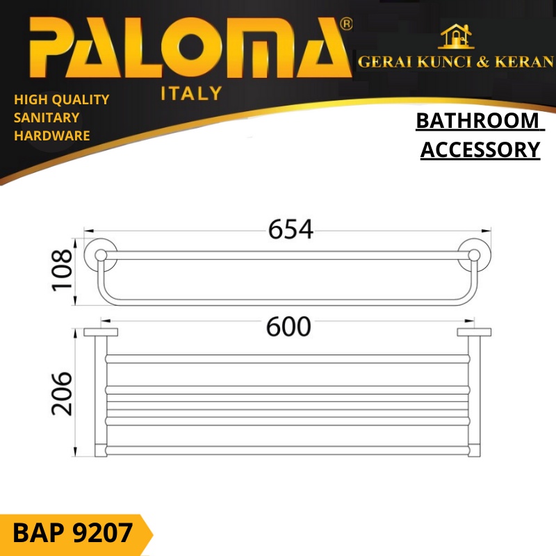 PALOMA BAP 9207 Rak Handuk Baju Gantungan Hanger Dinding Kamar Mandi Black Hitam