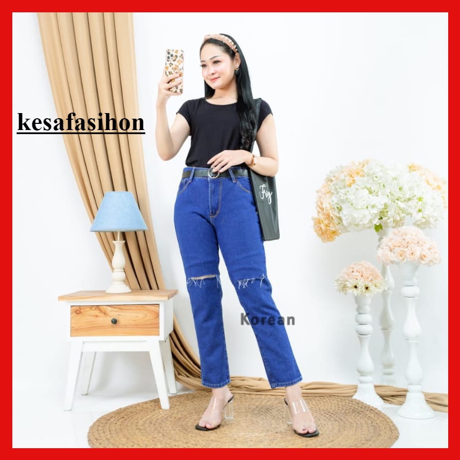 Celana Boyfriend Jeans Wanita BOYFRIEND CUTKNEE / SOBEK LUTUT MODEL KOREAN YANG LAGI HITS