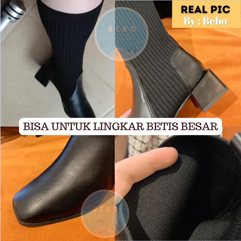 Boots selutut Rajut Wanita Knit Knee Boots