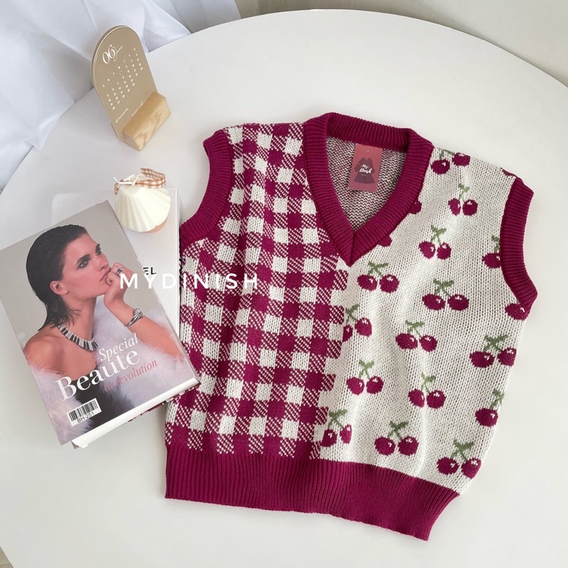 Azzara Cherry Vest - Atasan Vest Rompi Wanita