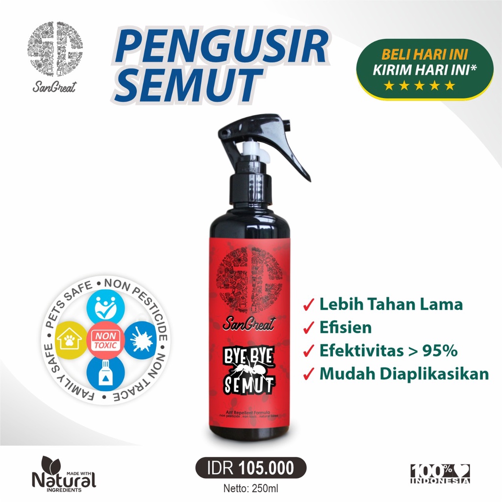 Semprotan semut pengusir semut racun semut alami natural non pestisida, SanGreat Bye Bye Semut spray 250 ml- pembasmi semut