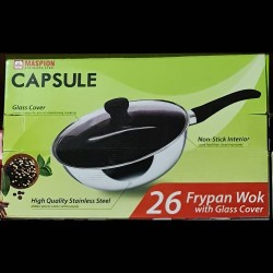 Frypan Maspion Wok 26cm + Tutup kaca SS-P311 Wajan Penggorengan stanless steel anti lengket