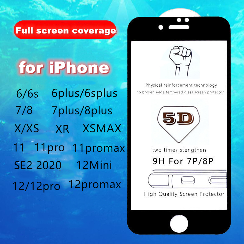 Pelindung Layar Tempered Glass 5d Untuk Iphone 12 12pro 12mini 12promax 7 8 6 6s Plus Se2 2020 X Xs Max Xr