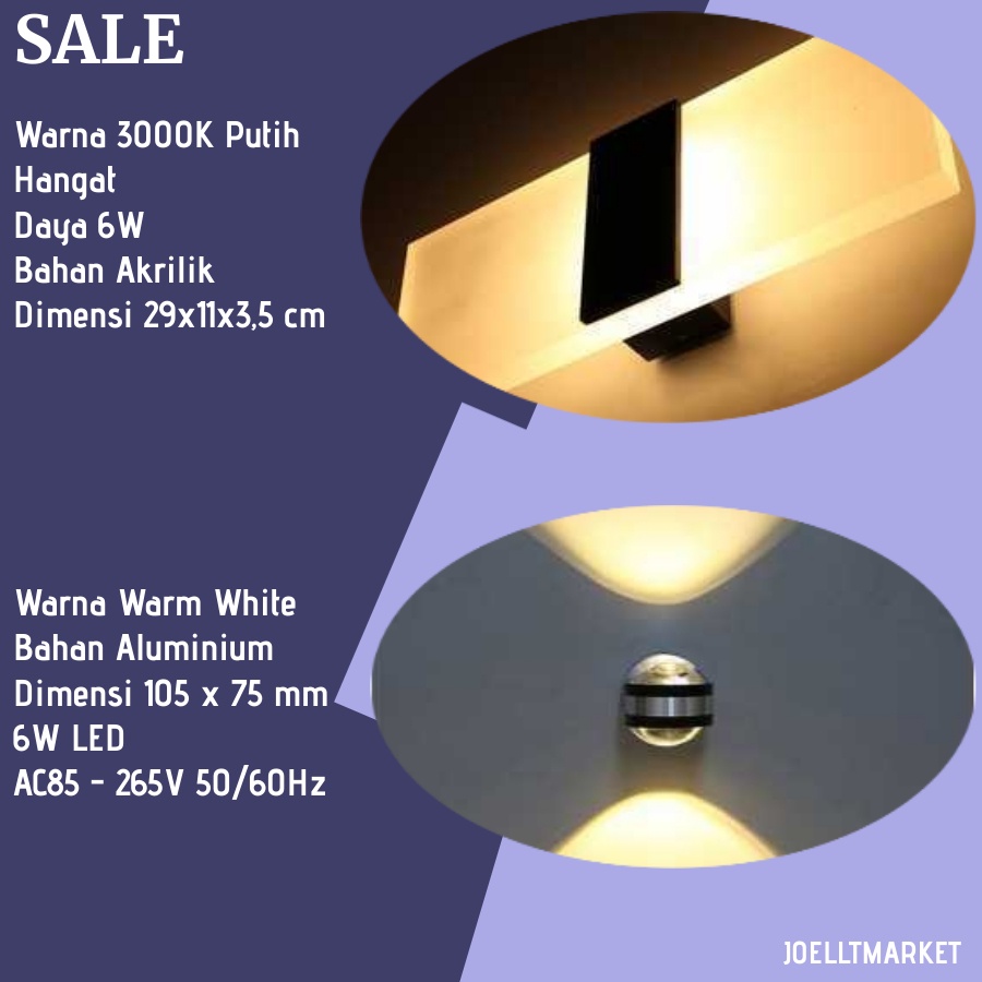 Lampu dinding minimalis lampu led lampu hias kamar tidur 6w warm white lampu teras minimalis