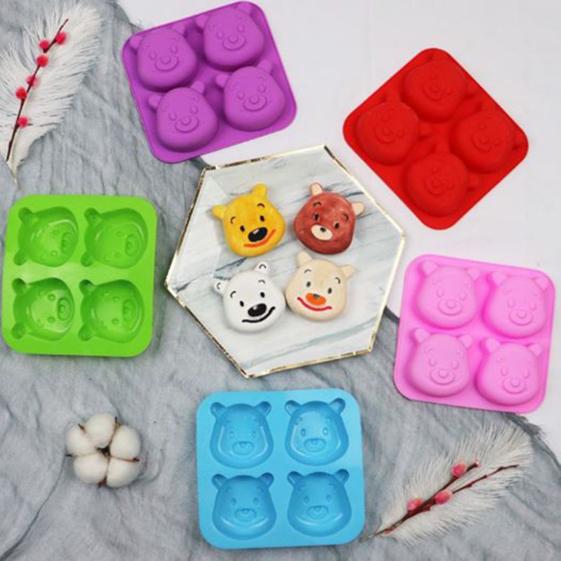 Cetakan Silicone Karakter 4 Bear (beruang Pooh), Cetakan Jelly, Agar, Puding, Cokelat