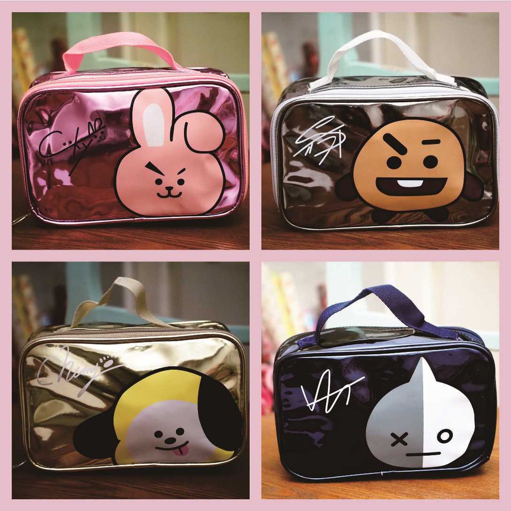 Dompet Kosmetik Hologram BTS BT21 UKURAN JUMBO Tas Kosmetik Tenteng Tempat Make Up BTS