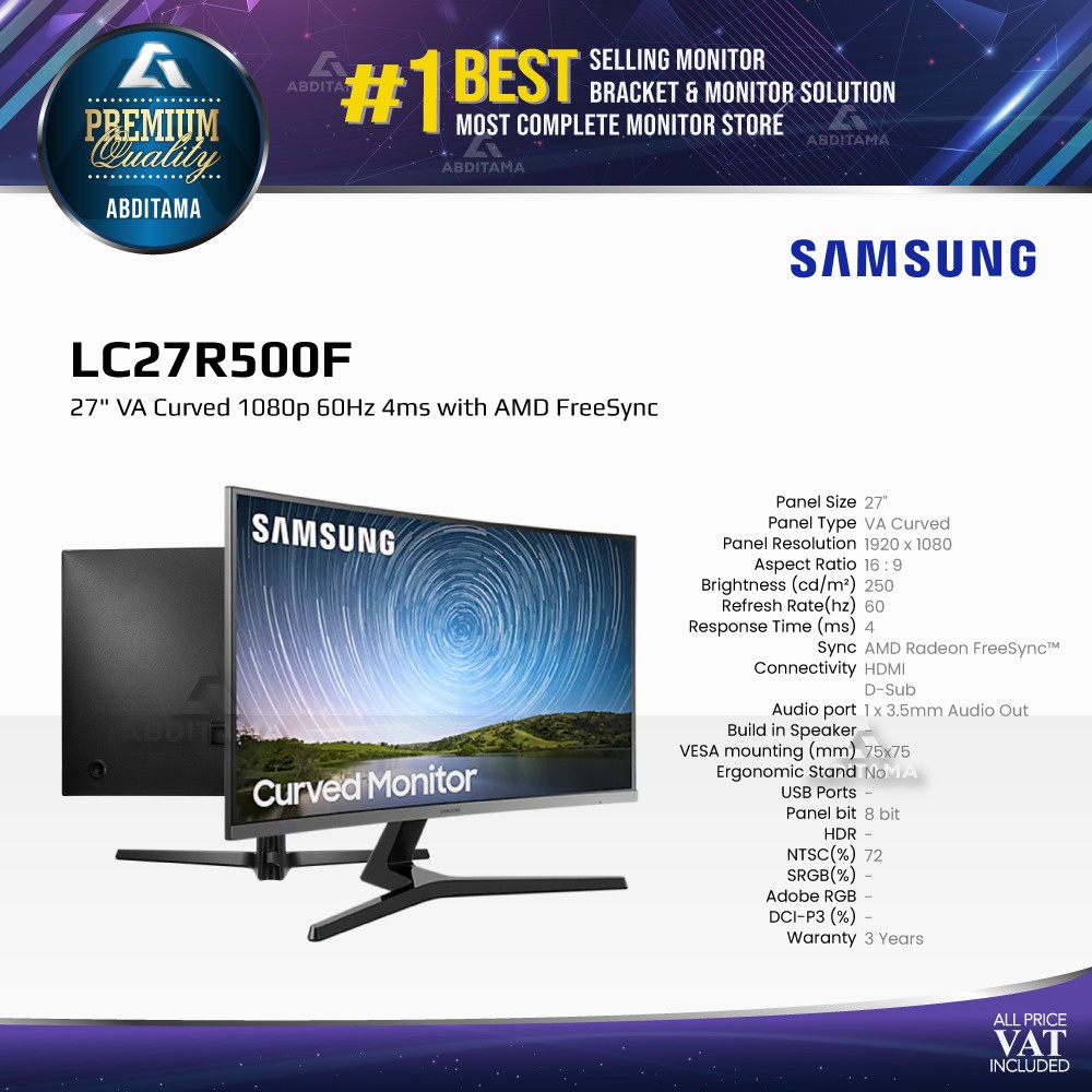 Monitor LED Samsung C27R500 C27R500F LC27R500F 27&quot; 1920x1080 HDMI VGA