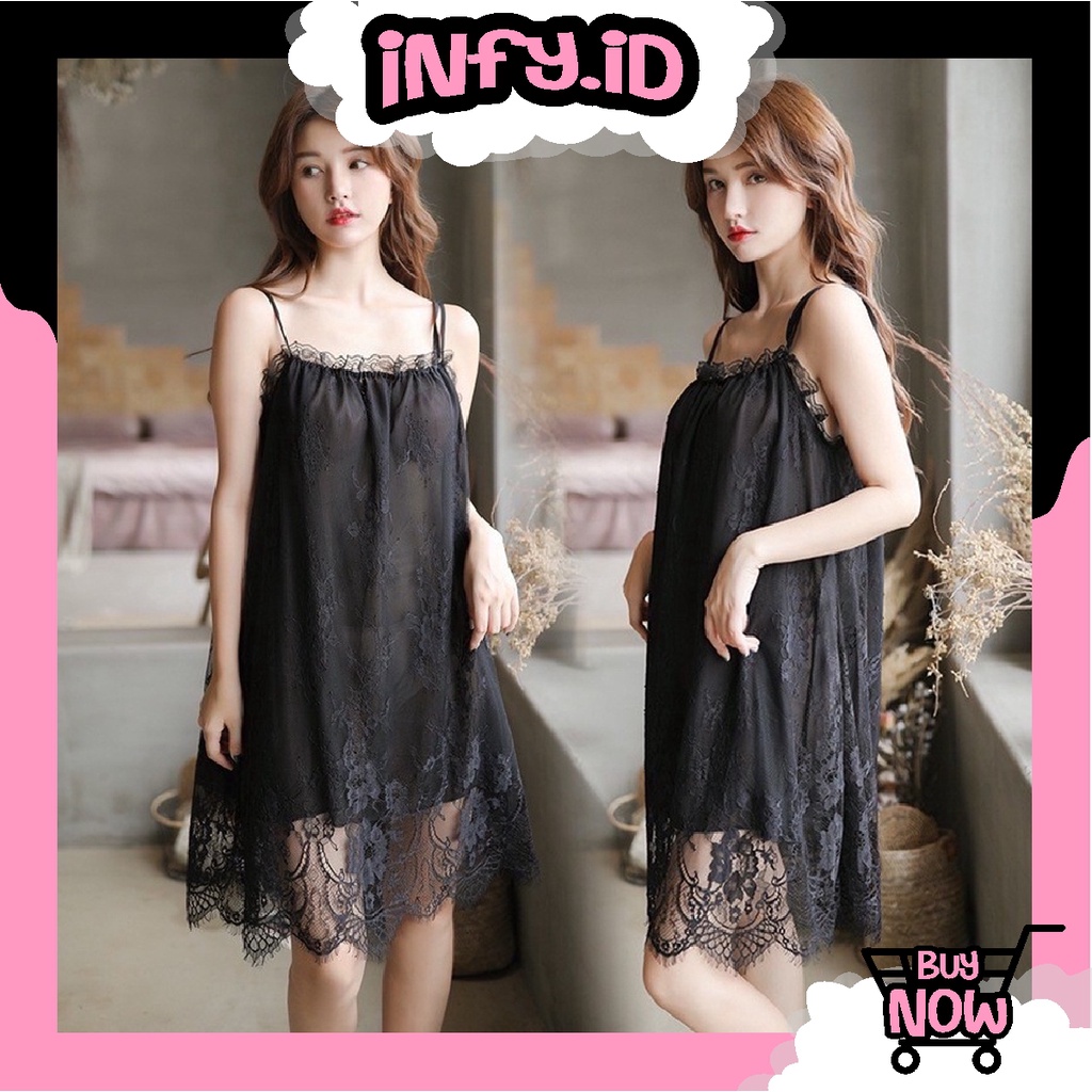 INFY - B068 Lingerie Dress Lace Sexy Renda Pendek Jumbo Shifon