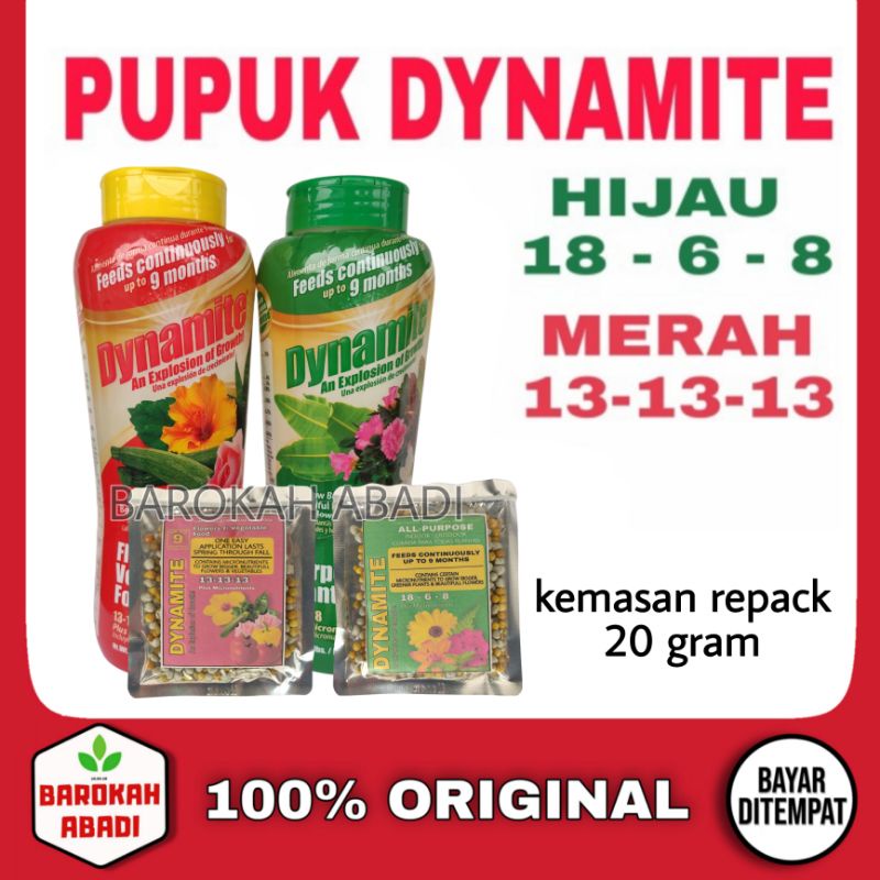 Dynamite 18-6-8 hijau 13-13-13 merah pupuk premium tanaman hias 20 gr