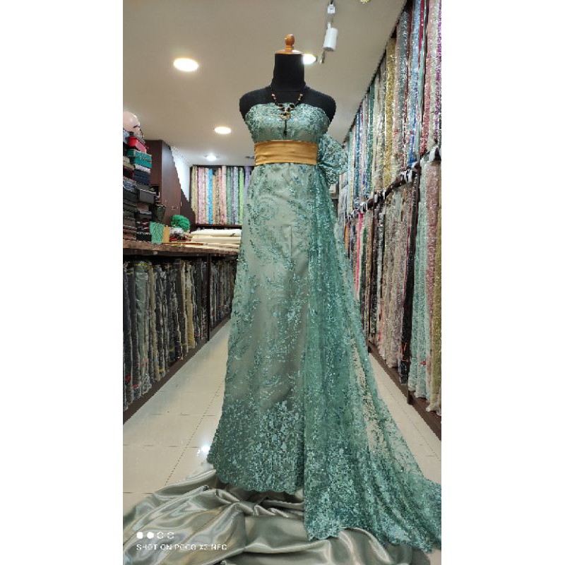 Kain Tile Brokat Kebaya Dress Hijau Mint Teal