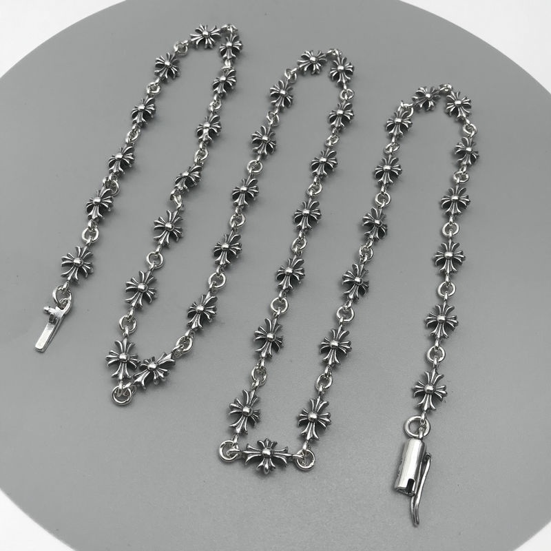 Chrome Hearts 925 Sterling Silver Ch Crocheted Punk Cross Necklace Fashion Brand Personality Europea