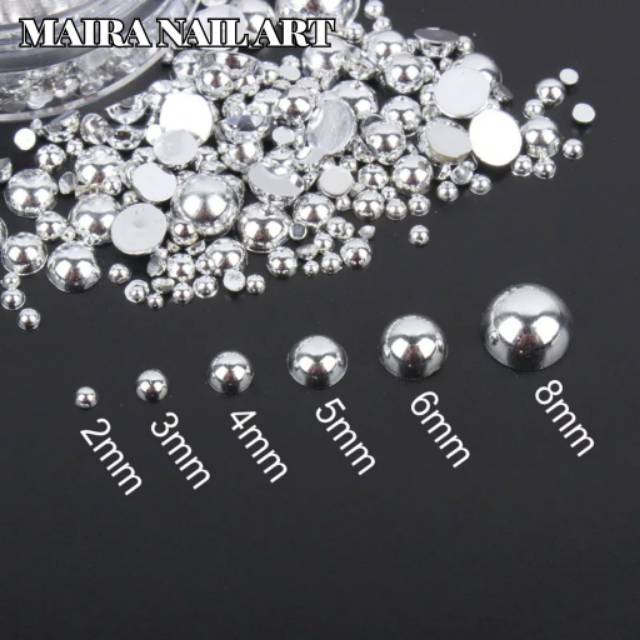 

mutiara belah metalik silver uk 2-6mm isi ±1000 pcs
