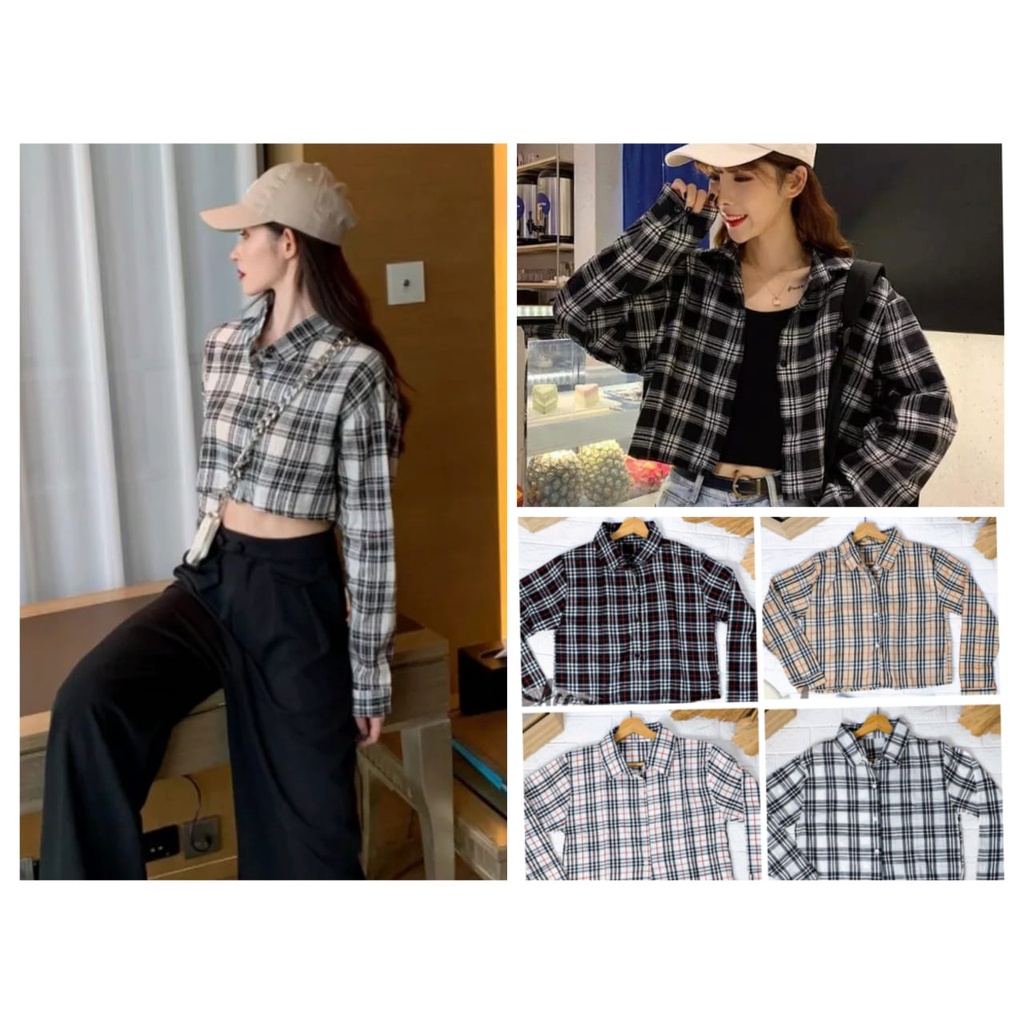 QR - ZEC Kem Crop Kotak / Tartan Crop Top / Kemeja Wanita
