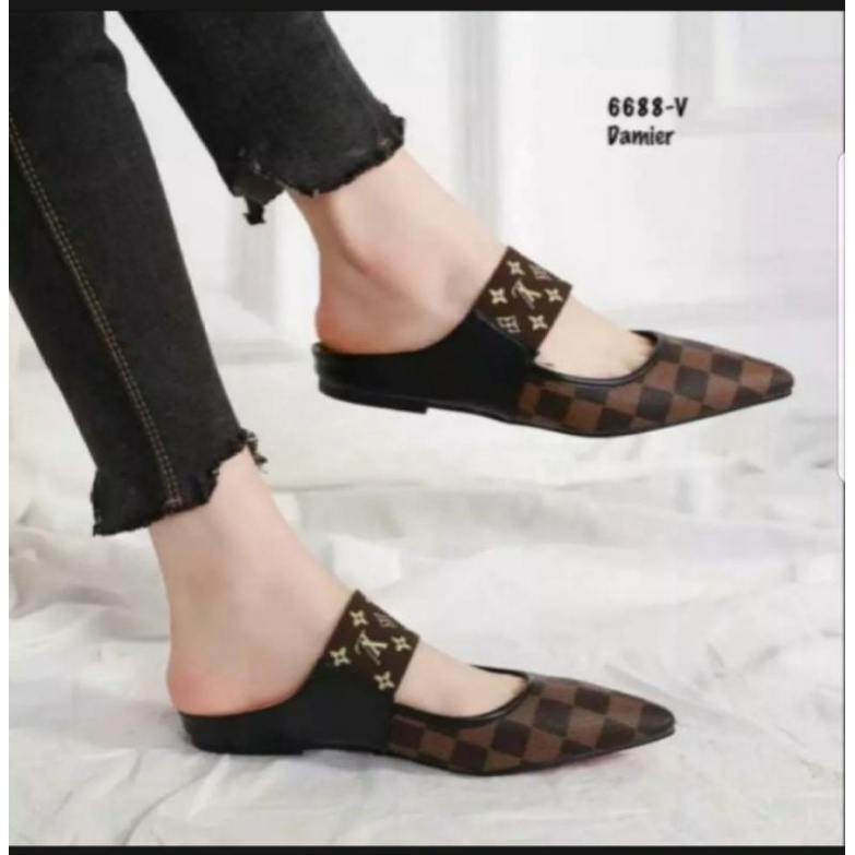 SEPATU BUSTONG LV FLATSHOES TUTONG SELOP LOUISE SANTAI KERJA WANITA MODEL IMPORT