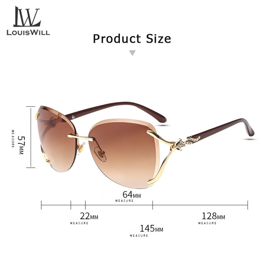 LouisWill Kacamata Wanita Hitam Wanita Pelindung Uv Warna Gradasi Hias Berlian Imitasi Dengan Kotak Penyimpanan-7