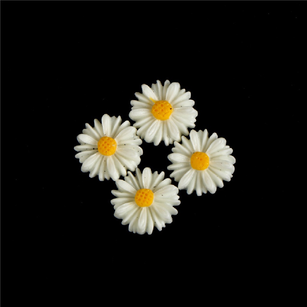 50 Pcs Perhiasan cabochon flatback Bentuk Bunga daisy Warna Putih Bahan resin Untuk Dekorasi