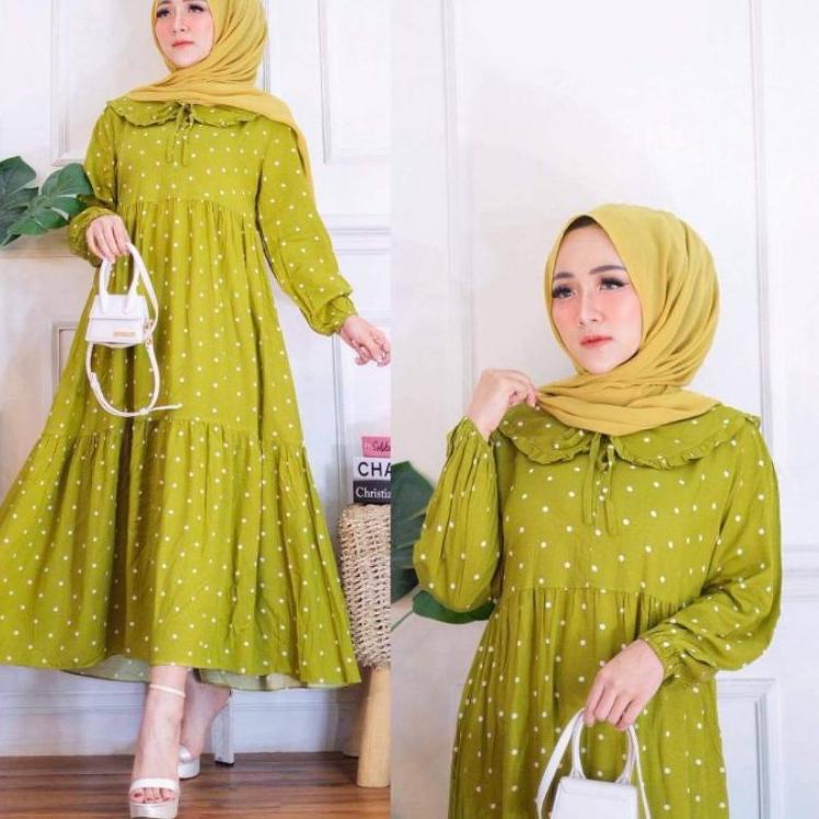 Penjualan Terbanyak.. MIDI DRESS POLKADOT//MIDI DRES PREMIUM//MIDI DRESS MUSLIM//MIDI DRESS KOREA TE