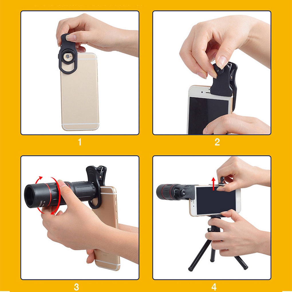 Lensa Teleskop telephoto Eksternal zoom 18x Adjustable Untuk Kamera Handphone