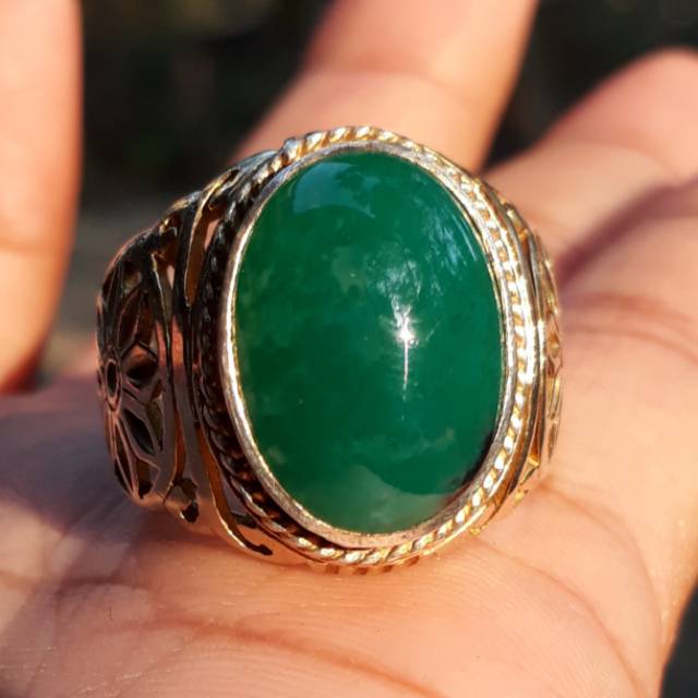 Natural Bacan Doko Hijau Kristal Asli Ring Perak