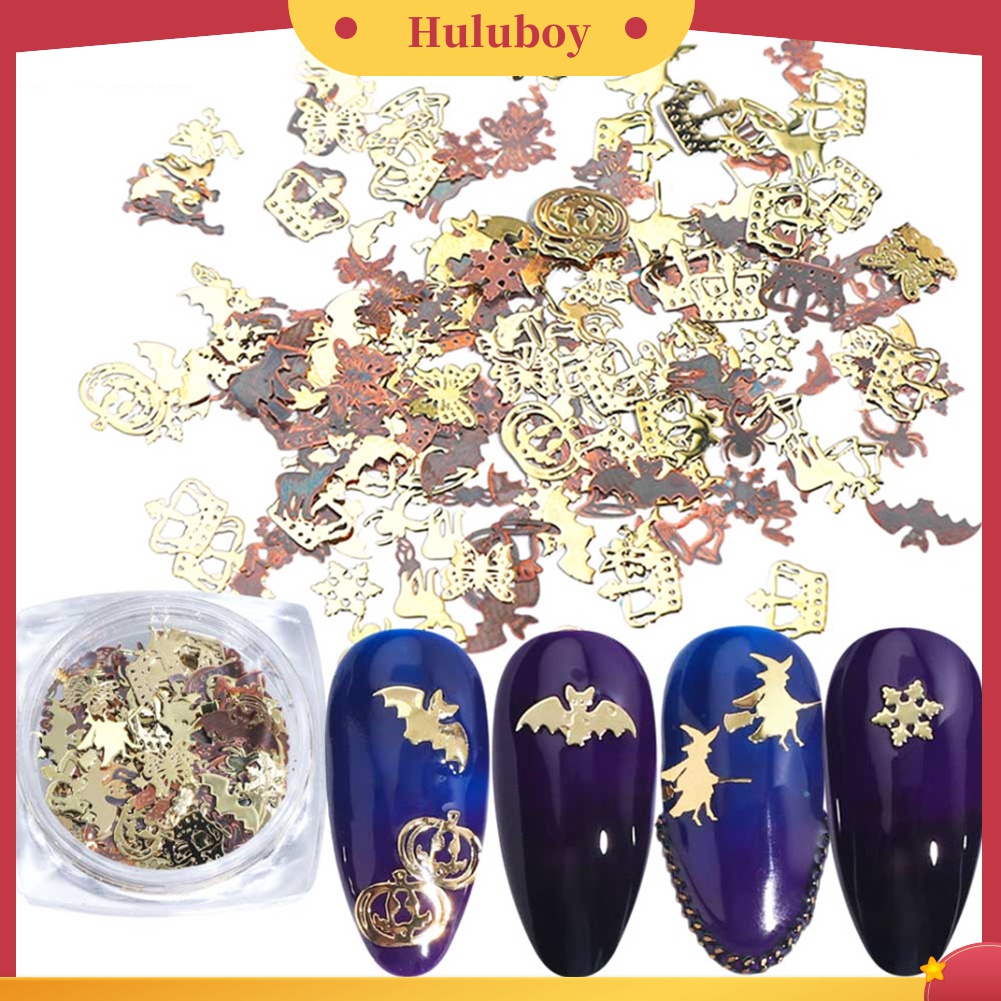 Huluboy Huluboy♡ 120pcs Stiker Kuku 3D Bentuk Labu Kelelawar Halloween Bahan Alloy