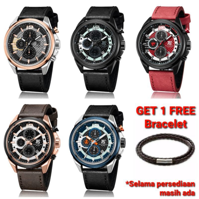 Jam Tangan Pria T5 H3704 3704 Man Watch Original Water Resist Leather Chrono Stopwatch
