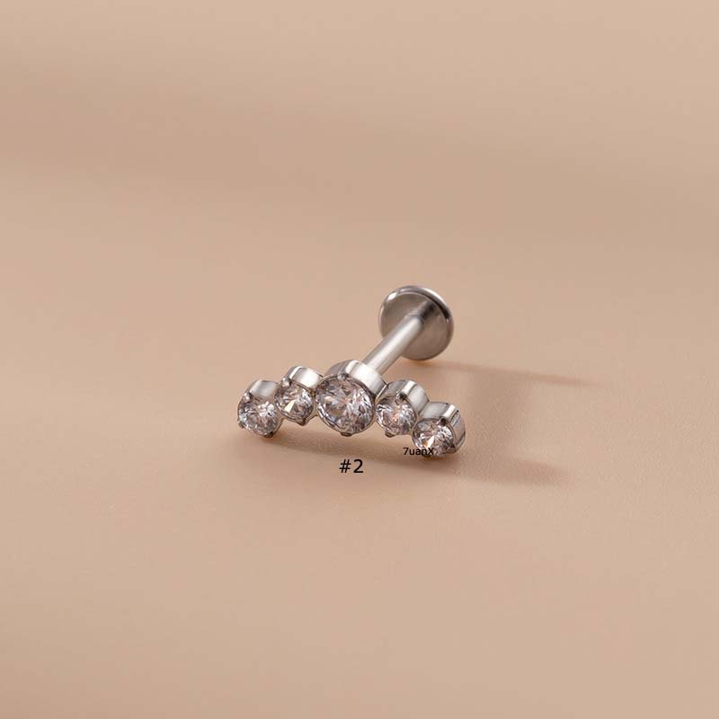 1pc Anting Tindik Bibir 16Gauge Bahan Stainless Steel Hias Zircon Untuk Wanita