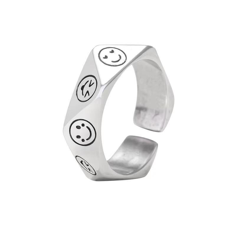 Net Cincin adjustable Motif smiley face Gaya retro Untuk Wanita