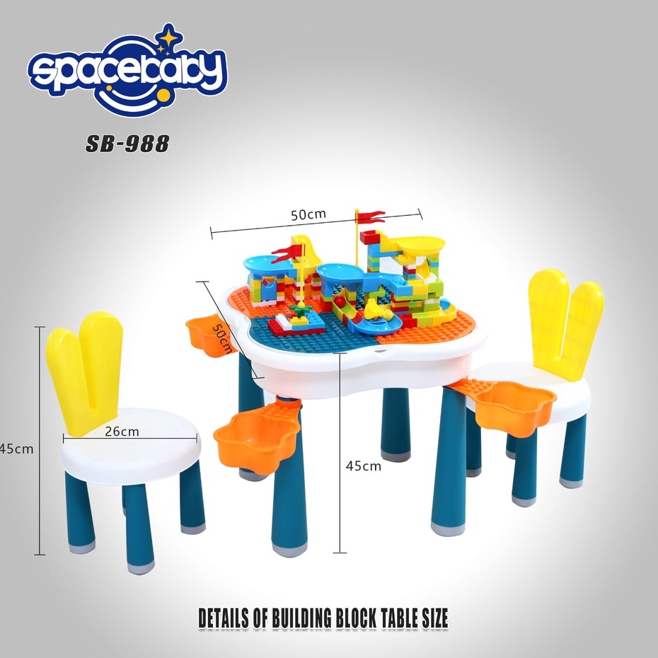 Mainan Meja Belajar Anak SB 988 Spacebaby 6 In 1 Multifunctional Table Chairs Set Space Baby 6IN1 SB988 Building Table