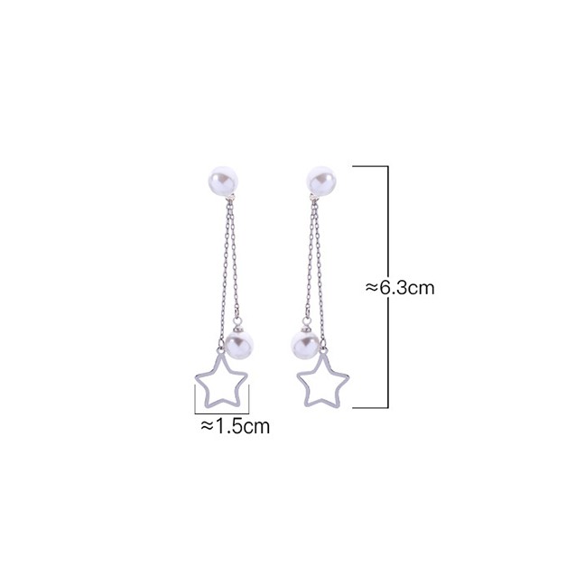 LRC Anting Tusuk Fashion Silver Star Pearl Stud Earrings F57916
