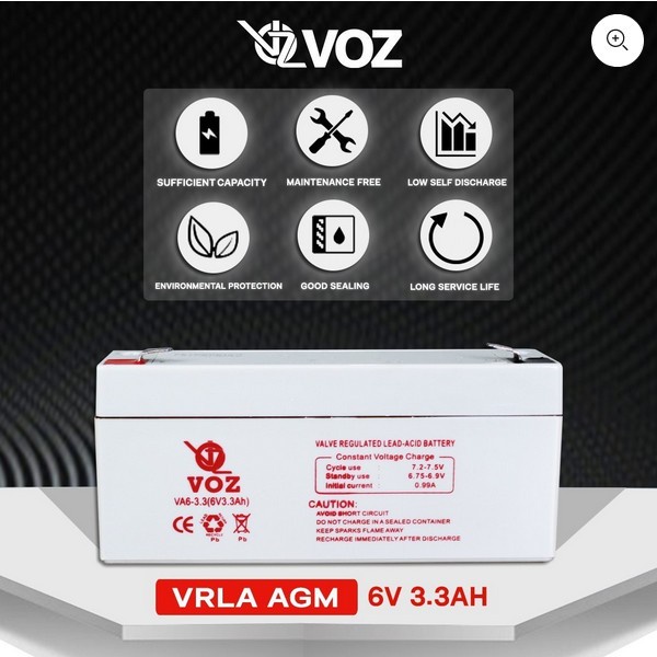 VOZ VRLA AGM 6V 3.3Ah/3.3Ah T2 Aki Kering Baterai Berkualitas ORIGINAL