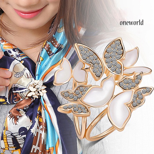 OW@ Women Butterfly Cluster Rhinestone Circles Scarf Clip Crystal Wedding Brooch Pin