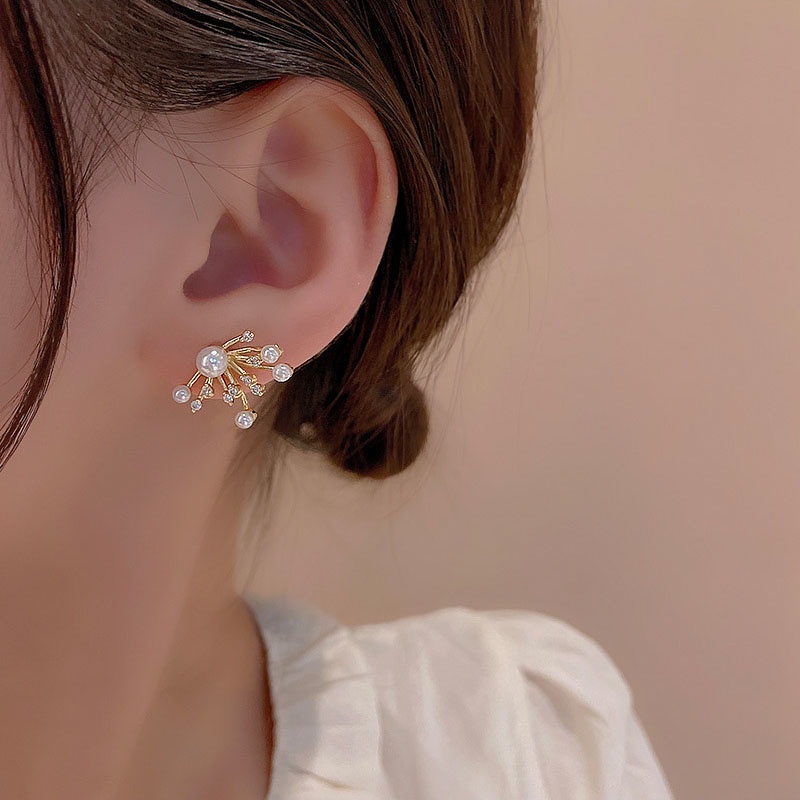 Anting Tusuk Sterling silver 925 Desain Kembang Api Hias Mutiara Mewah Untuk Wanita