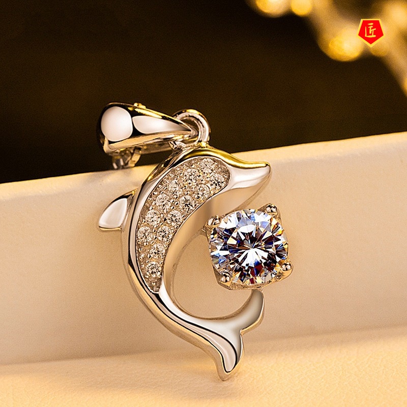 [Ready Stock]New Accessories Women's Necklace Diamond Dolphin Pendant Fashion Temperament