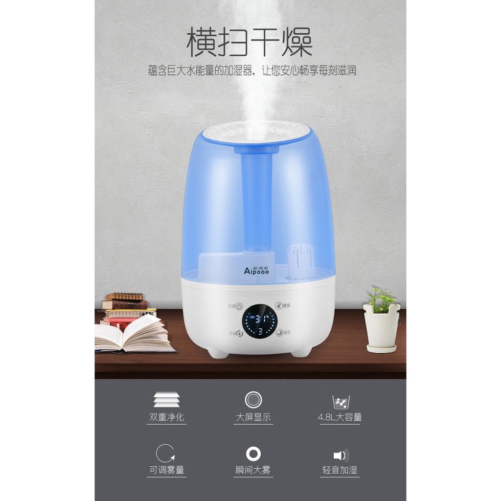 X16 - Large Capacity Cool Mist Humidifier with LED Display - 4.8L - Alat Pelembab Udara Tangki 4.8L