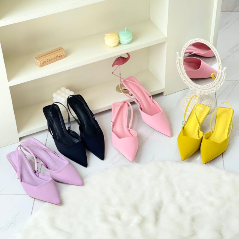 SALE Sepatu Sandal Zara Shoes Heels 4 cm pink kuning ungu lilac hitam yellow purple black