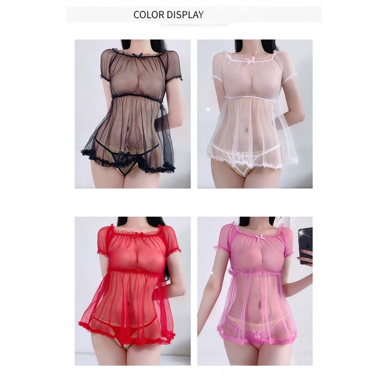 Sexy Lingerie dan G String Transparent Lucu Babydoll Mini dress 3A506