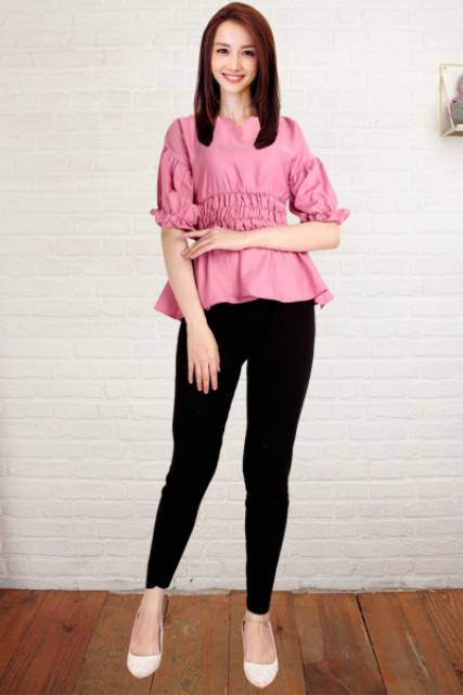 Blouse kerut pinggang tangan 3/4