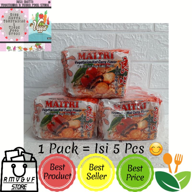 Mie Maitri / Mie Instan Vegetarian Vegan Mie Gulai, Curry, Kari [ 5 Pcs ]