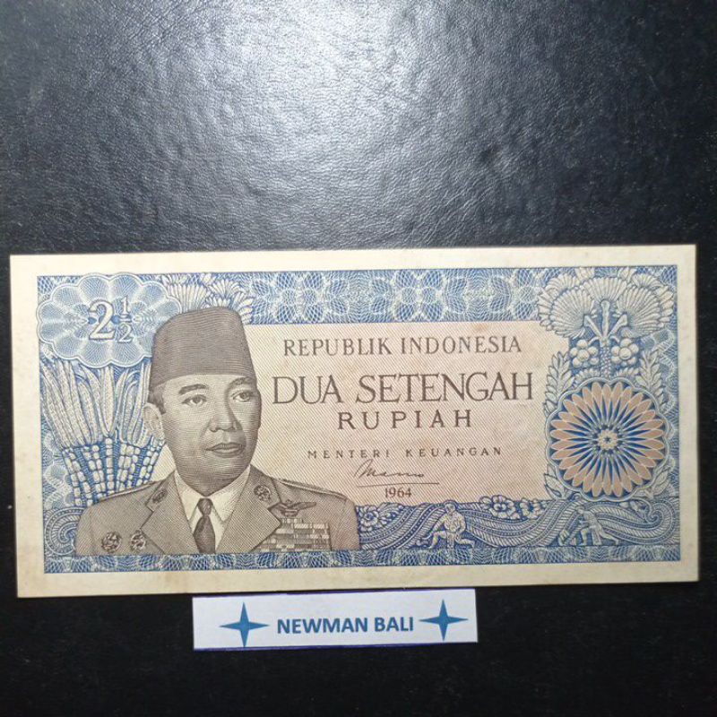 Uang Kertas Kuno Indonesia 2 1/2 Rupiah Seri Presiden Soekarno th 1964