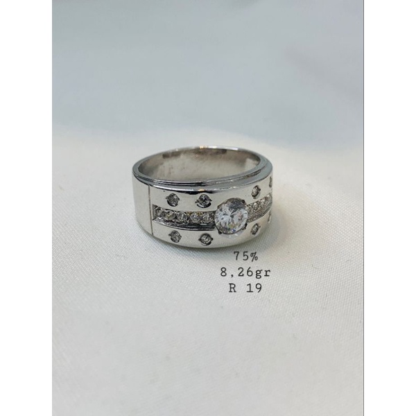 SALE Cincin Cowok Emas Asli Putih 750 75% Mas White Ikat Batu Permata